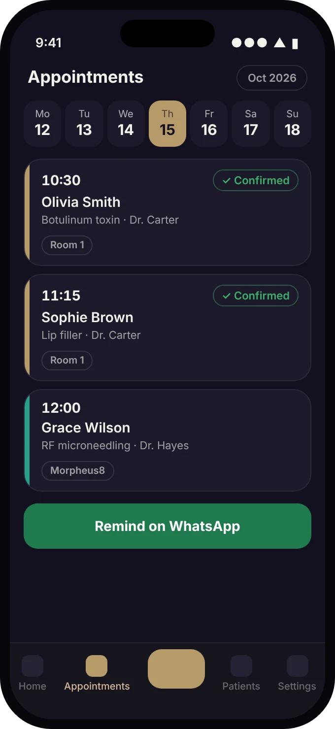 Appointment book with WhatsApp reminders